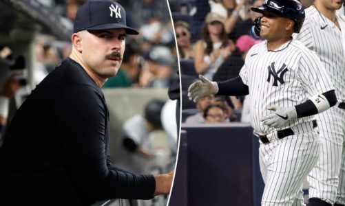 Carlos Rodon hits Willie Calhoun with pitch at Yankees batting practice